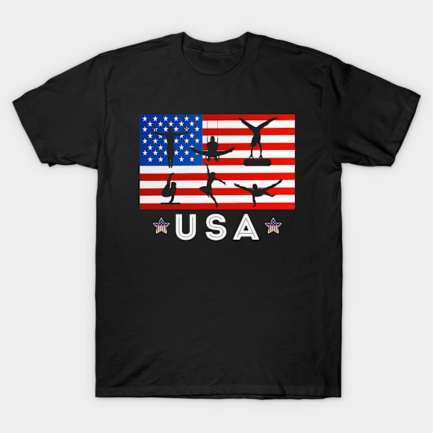 Patriotic Sports Gift American USA Flag Girls Gymnastics T-Shirt by Redmart